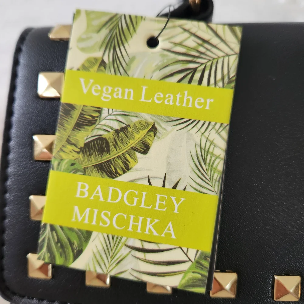 Badgley Mischka Black Vegan Leather Top-Handle Satchel With Crossbody Strap.